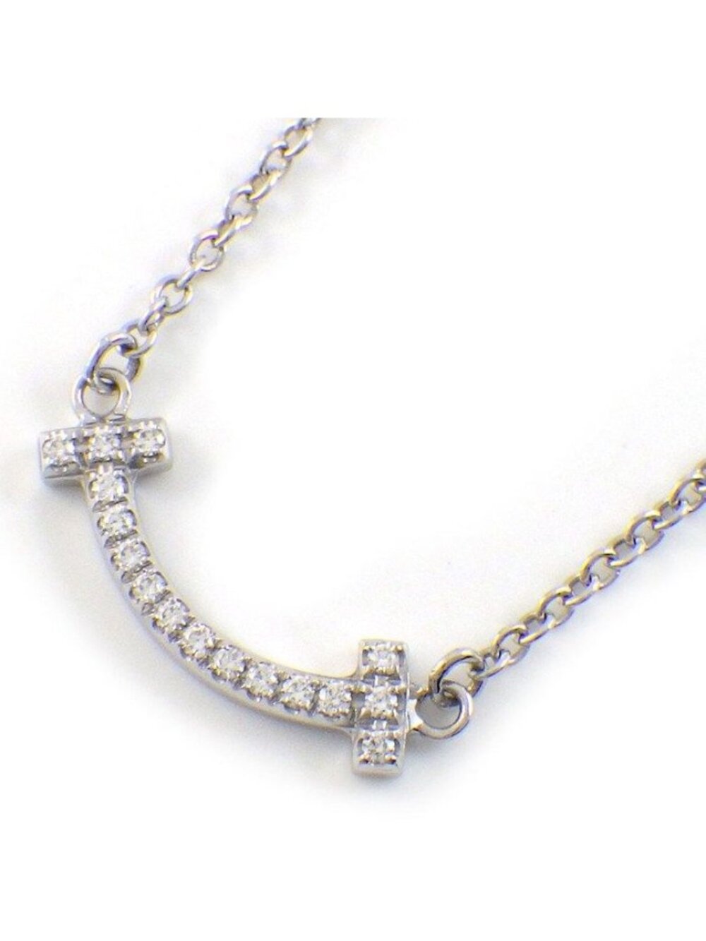 Tiffany & Co Necklace T Smile Mini Micro Diamond Total 18K White Gold